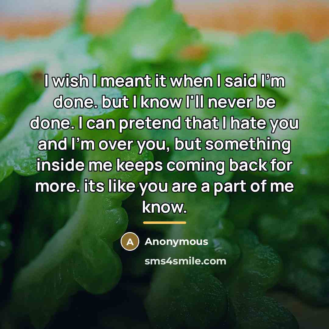 “I wish I meant it when I said I'm done.…” quote by Anonymous