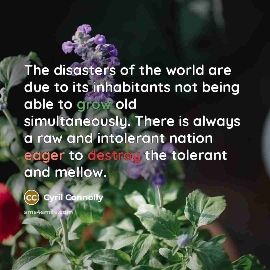 “The disasters of the world are due to its inhabitants…” quote by Cyril Connolly