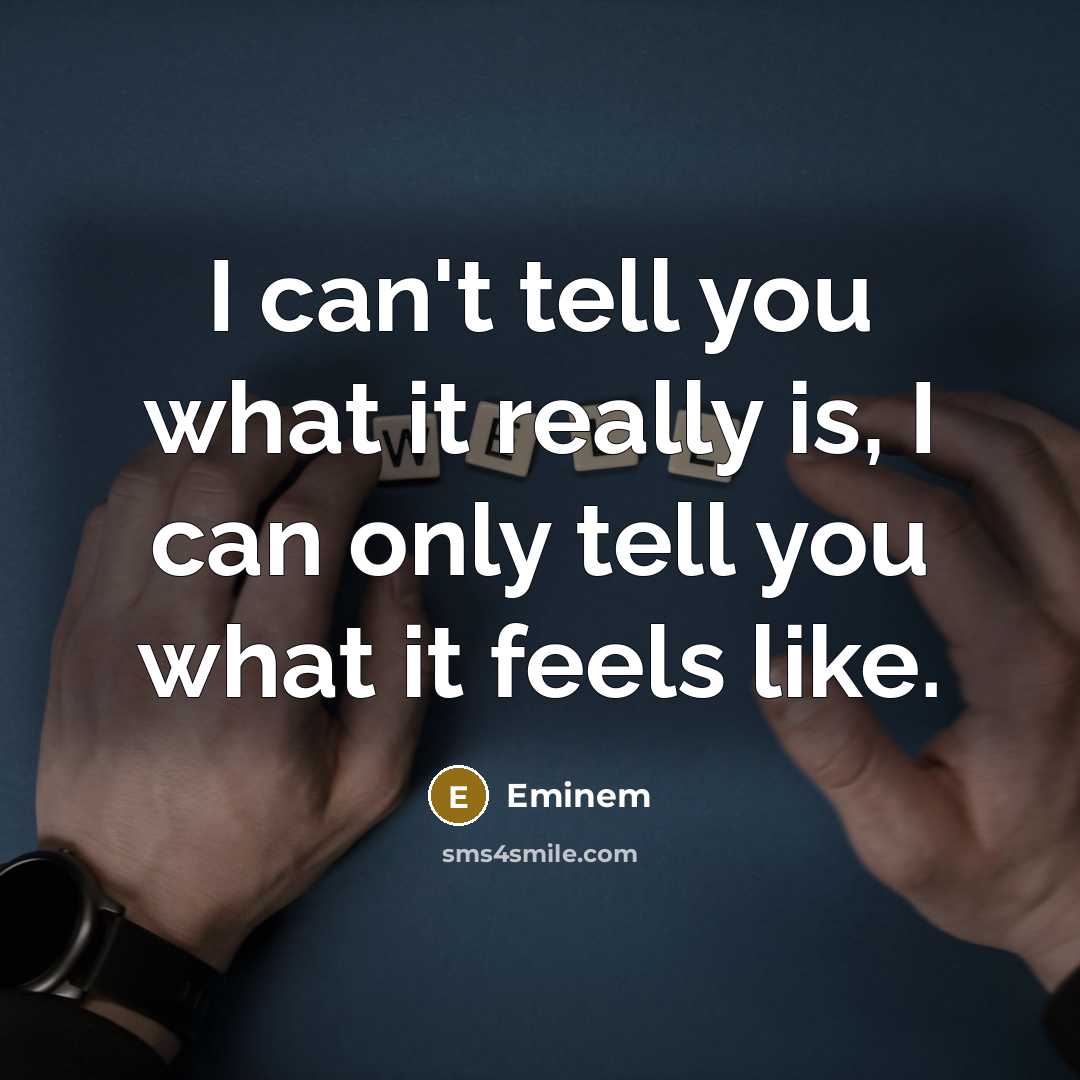 “I can't tell you what it really is, I can only tell you what it feels like.” quote by Eminem