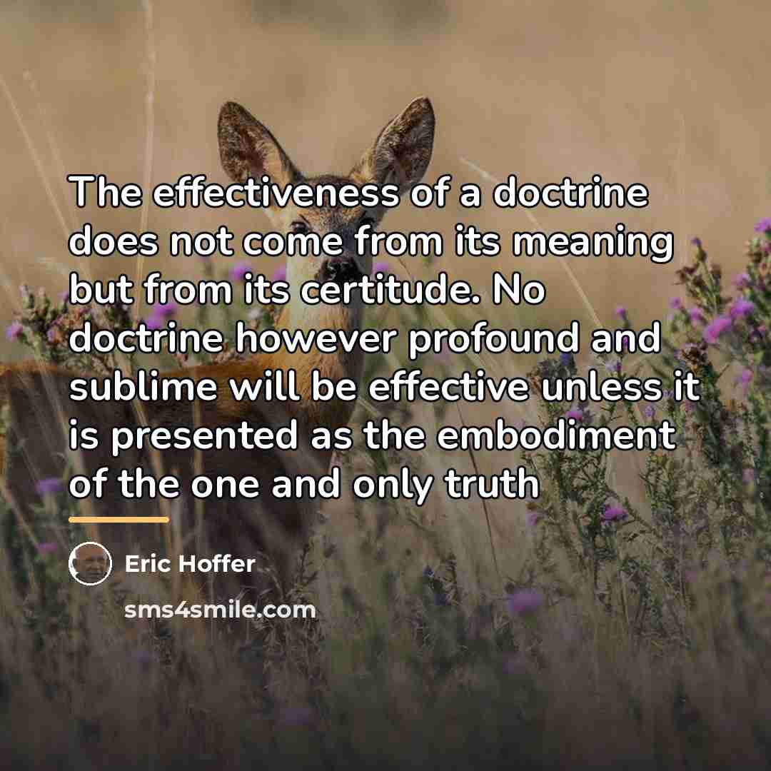 “The effectiveness of a doctrine does not come from its…” quote by Eric Hoffer