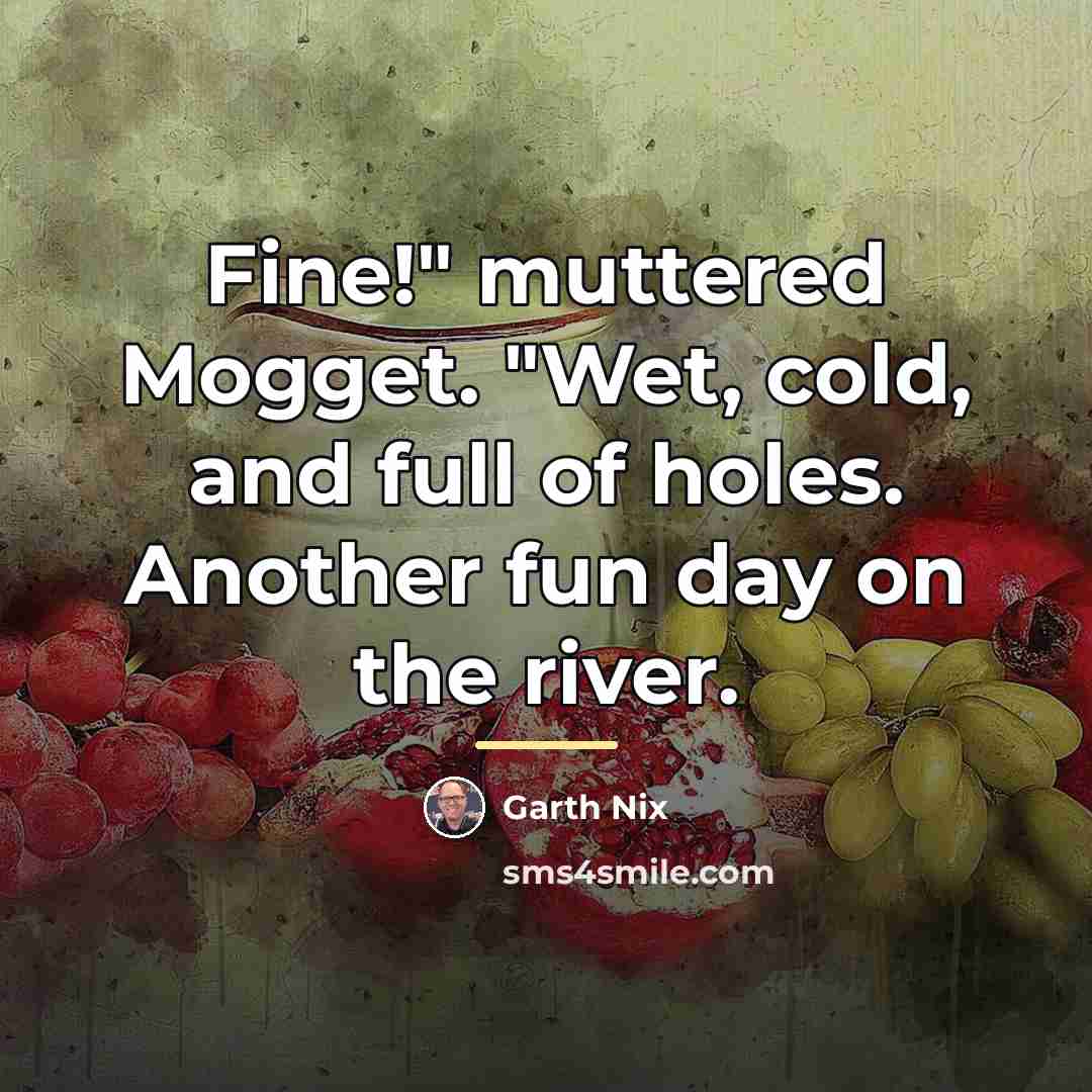 “Fine!" muttered Mogget. "Wet, cold, and full of holes. Another…” quote by Garth Nix