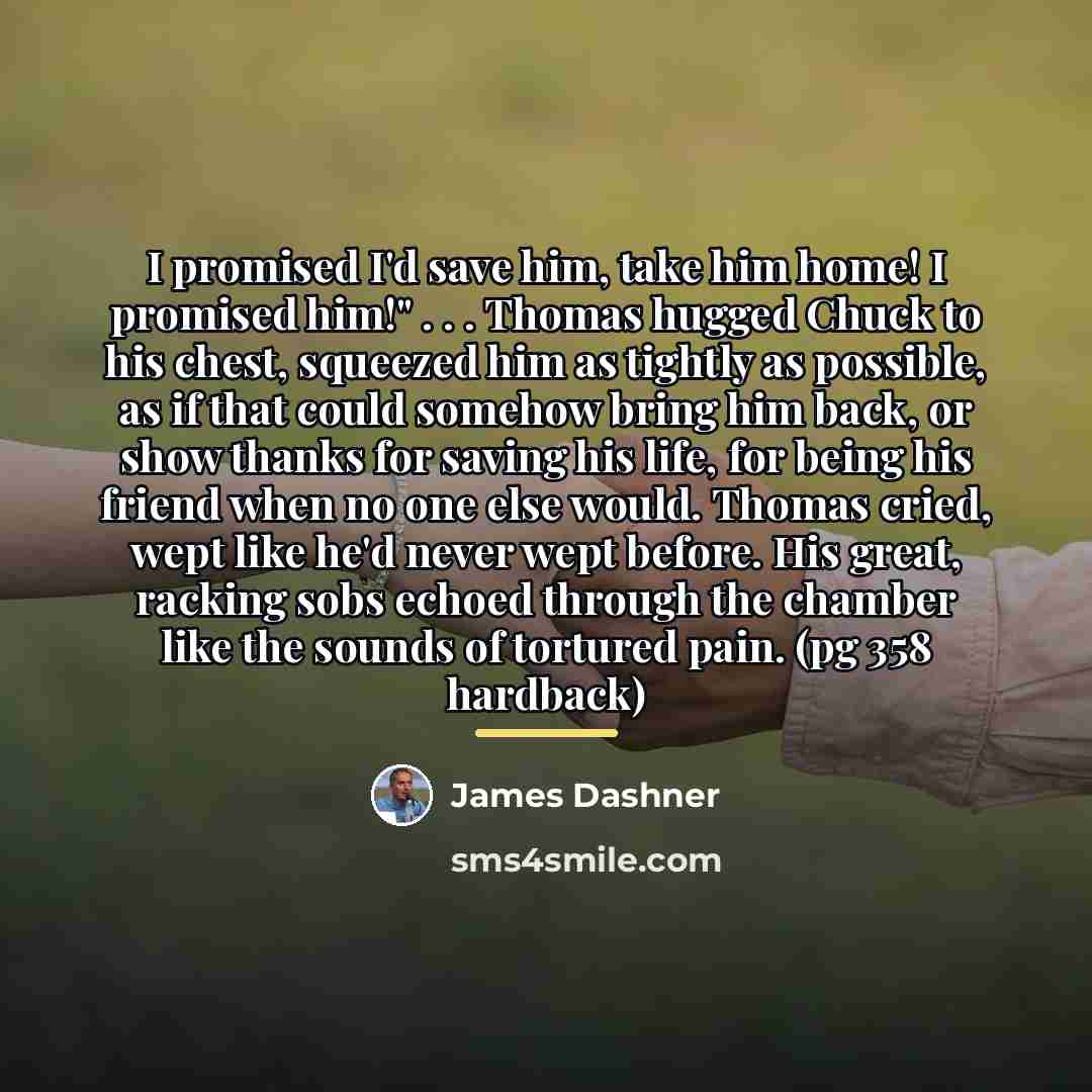 “I promised I'd save him, take him home! I promised…” quote by James Dashner