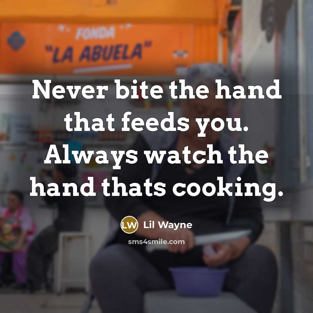 “Never bite the hand that feeds you. Always watch the hand thats cooking.” quote by Lil Wayne