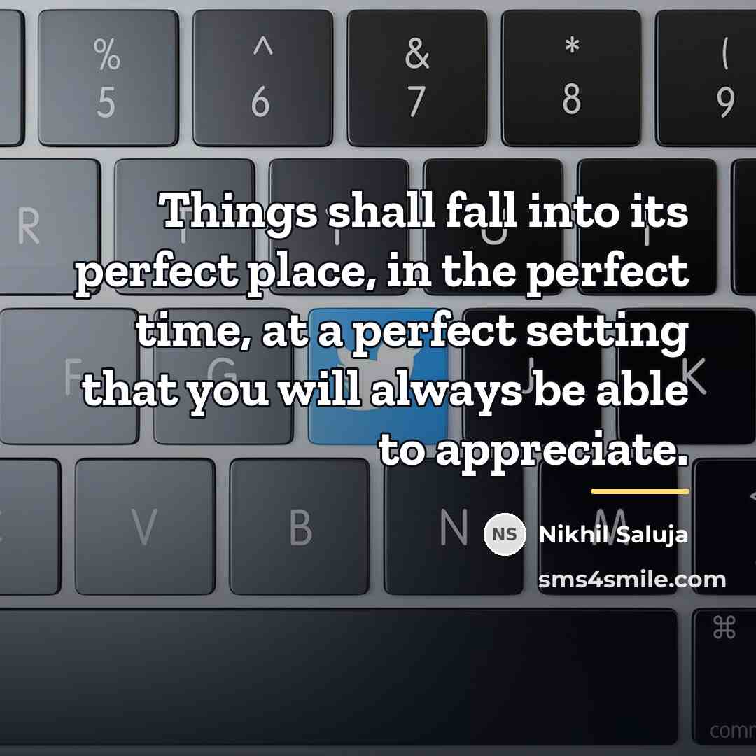 “Things shall fall into its perfect place, in the perfect…” quote by Nikhil Saluja