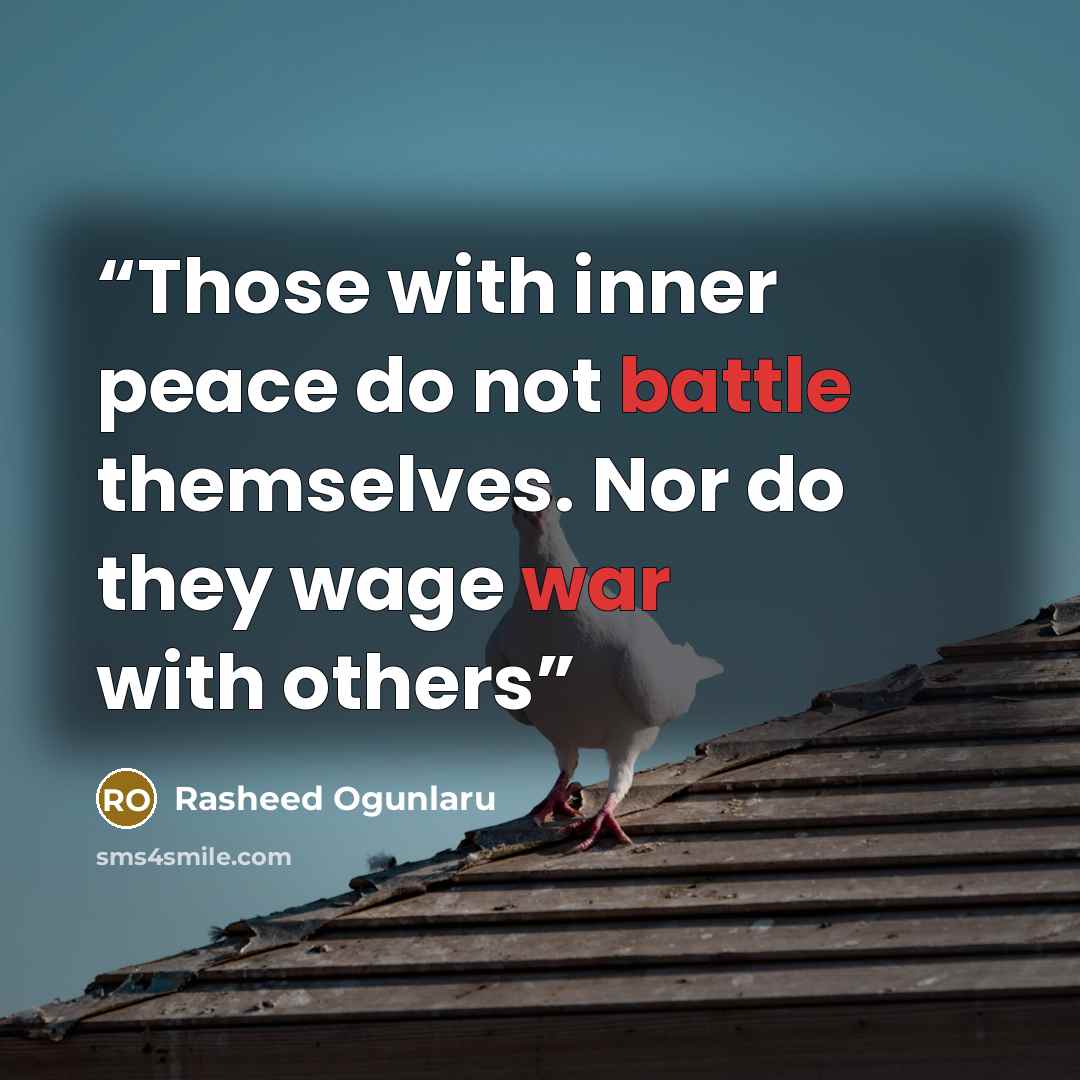 “Those with inner peace do not battle themselves. Nor do they wage war with others” quote by Rasheed Ogunlaru