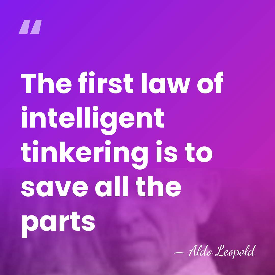 The first law of intelligent tinkering is to save all the parts - Aldo Leopold
