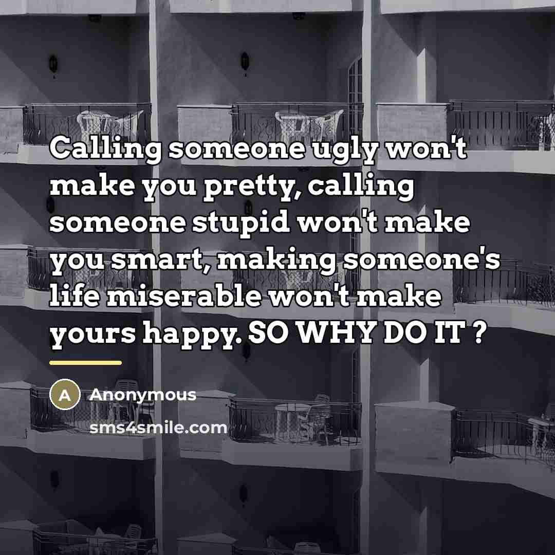 “Calling someone ugly won't make you pretty, calling someone stupid…” quote by Anonymous