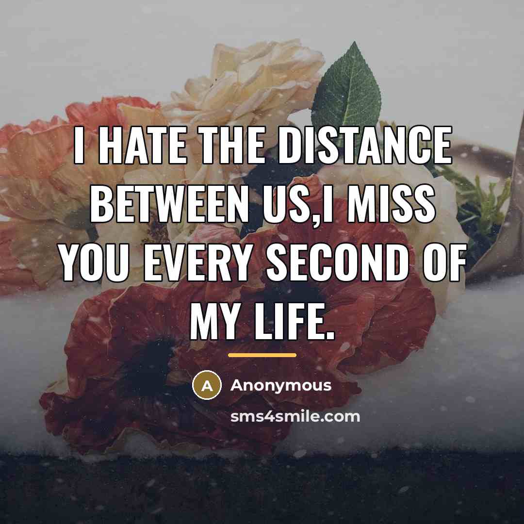 “I hate the distance between us,i miss you every second…” quote by Anonymous