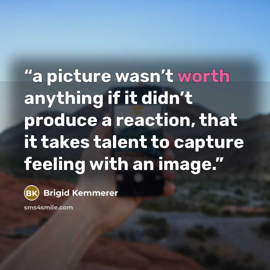 “a picture wasn’t worth anything if it didn’t produce a reaction, that it takes talent to capture feeling with an image.” quote by Brigid Kemmerer
