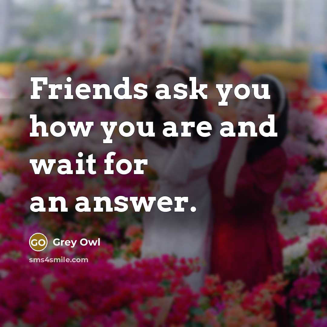 “Friends ask you how you are and wait for an…” quote by Grey Owl