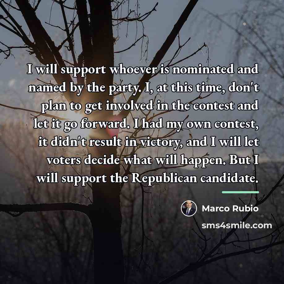 “I will support whoever is nominated and named by the…” quote by Marco Rubio