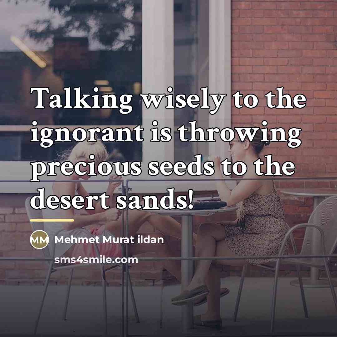 “Talking wisely to the ignorant is throwing precious seeds to…” quote by Mehmet Murat Ildan