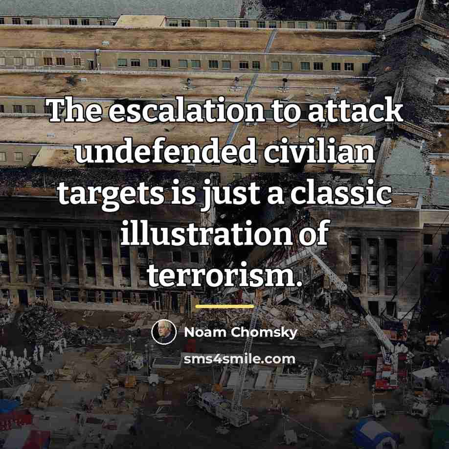 “The escalation to attack undefended civilian targets is just a…” quote by Noam Chomsky