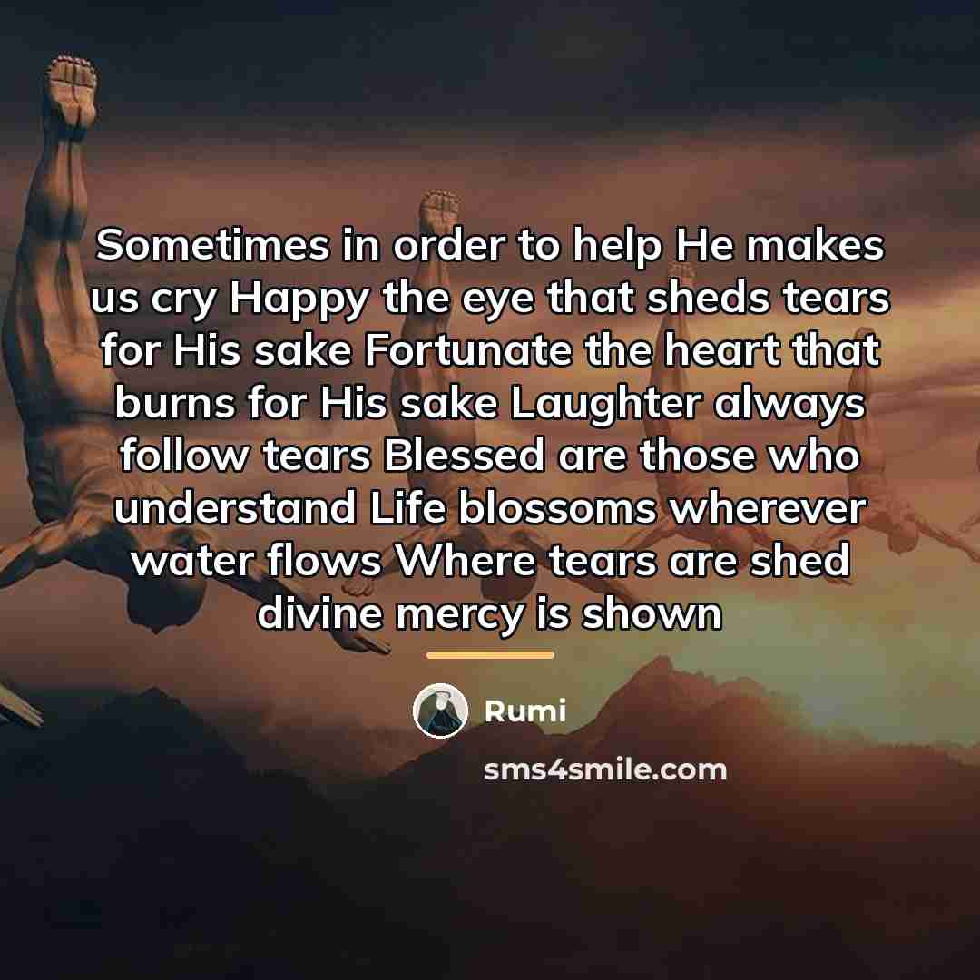 “Sometimes in order to help He makes us cry Happy…” quote by Rumi