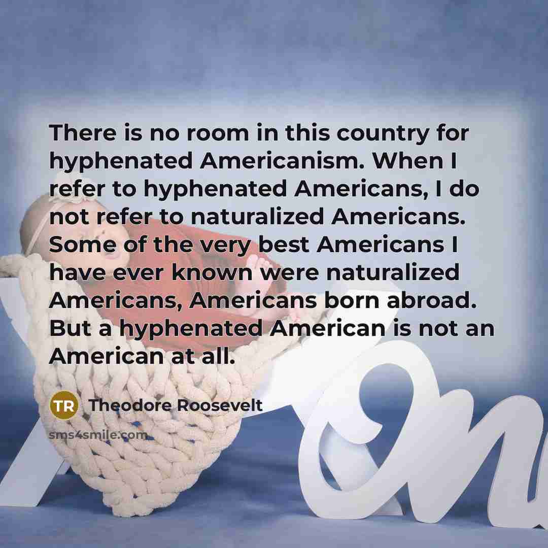 “There is no room in this country for hyphenated Americanism.…” quote by Theodore Roosevelt