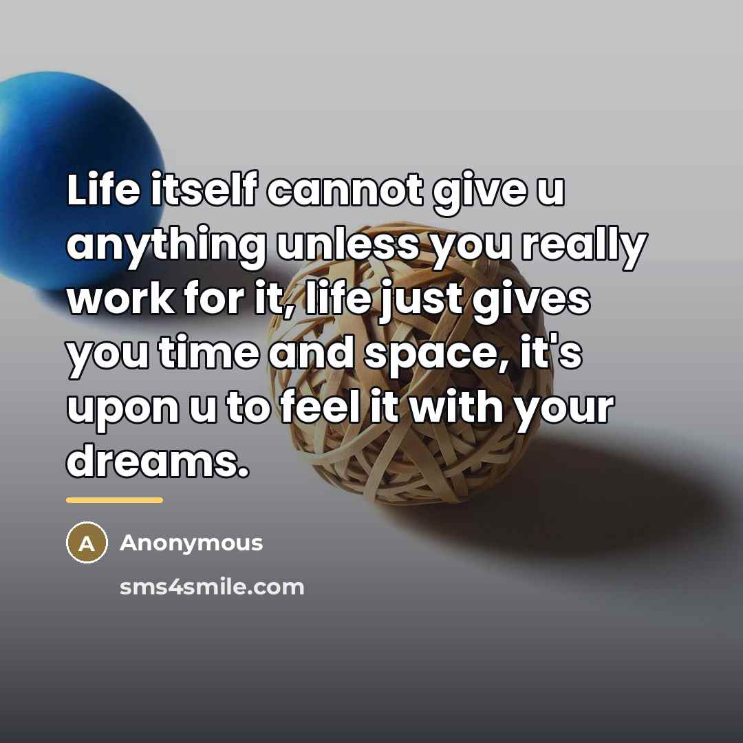 “Life itself cannot give u anything unless you really work…” quote by Anonymous