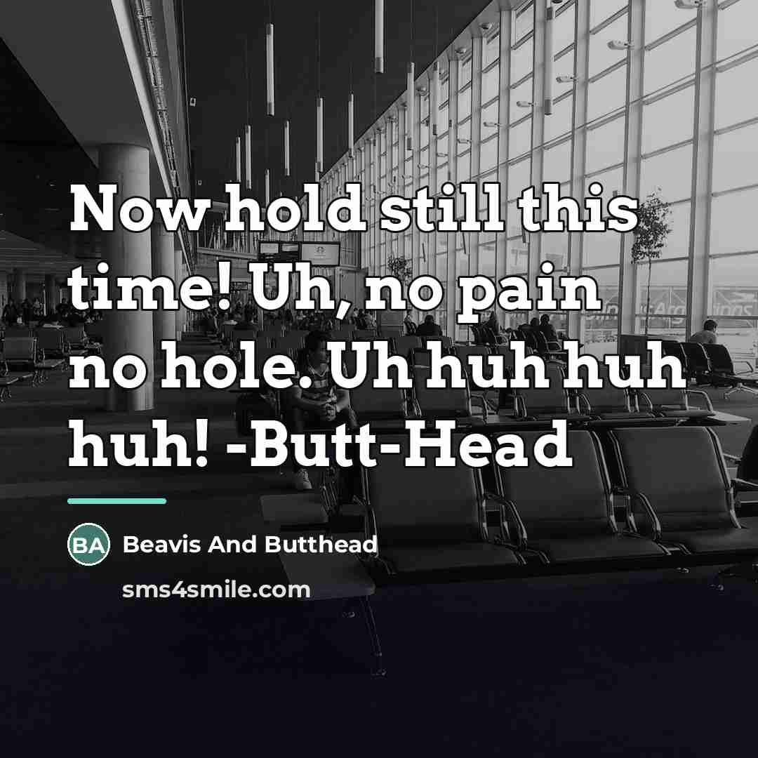 “Now hold still this time! Uh, no pain no hole.…” quote by Beavis And Butthead
