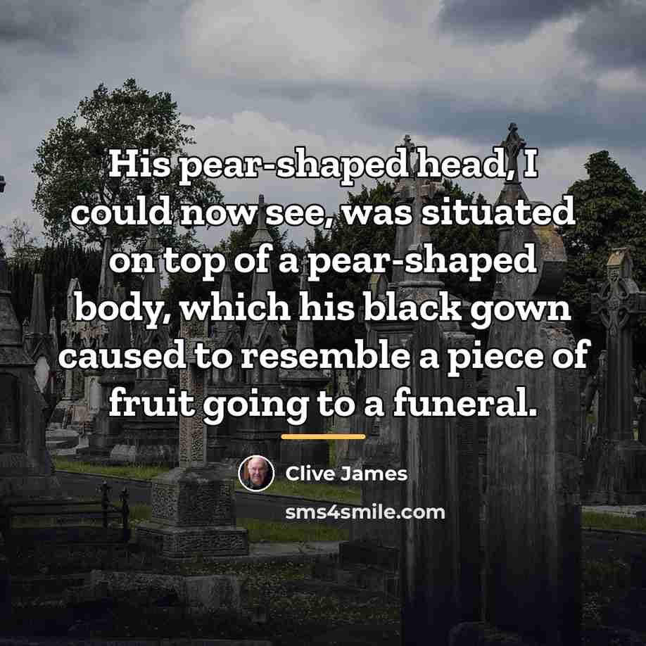 “His pear-shaped head, I could now see, was situated on…” quote by Clive James