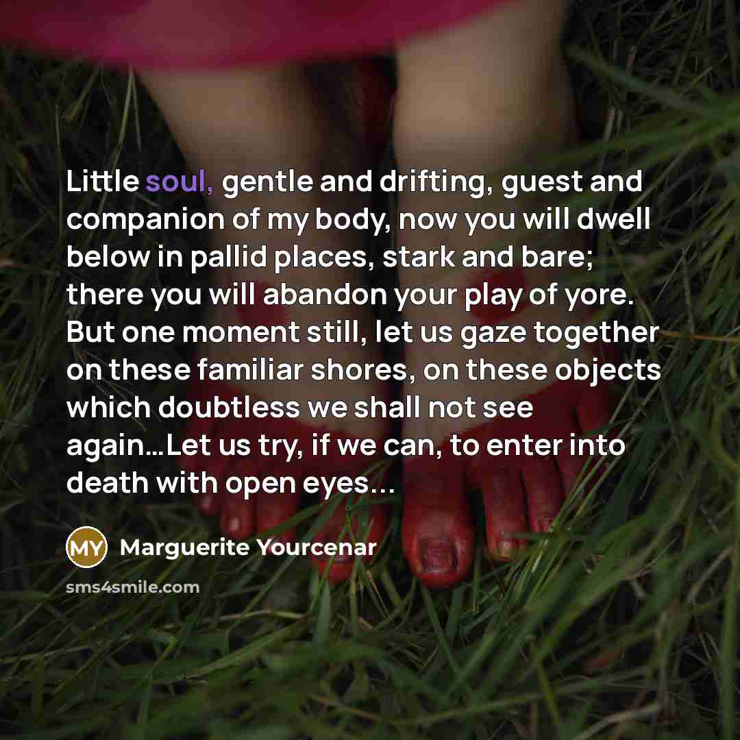 “Little soul, gentle and drifting, guest and companion of my…” quote by Marguerite Yourcenar