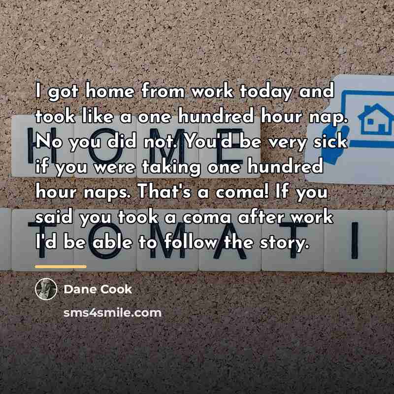 “I got home from work today and took like a…” quote by Dane Cook