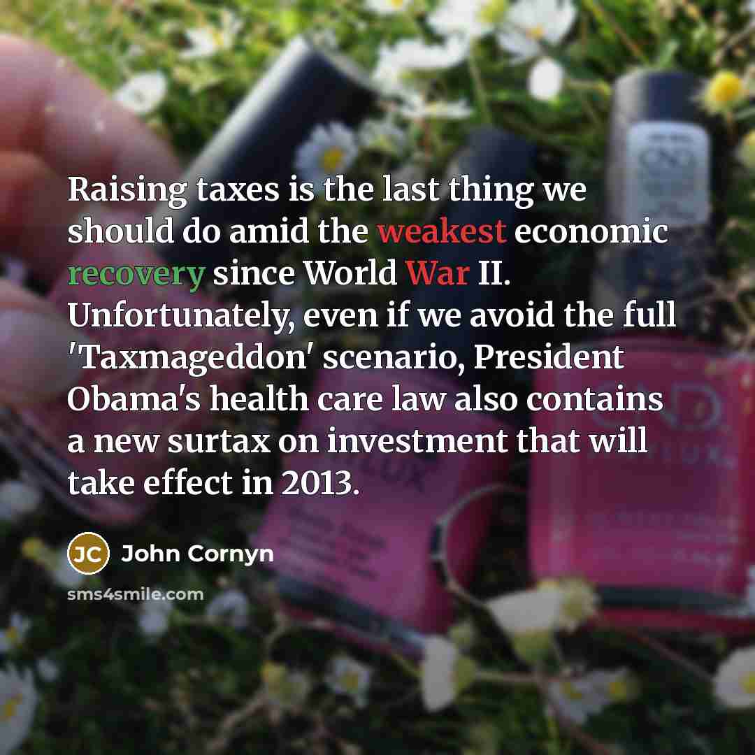 “Raising taxes is the last thing we should do amid…” quote by John Cornyn