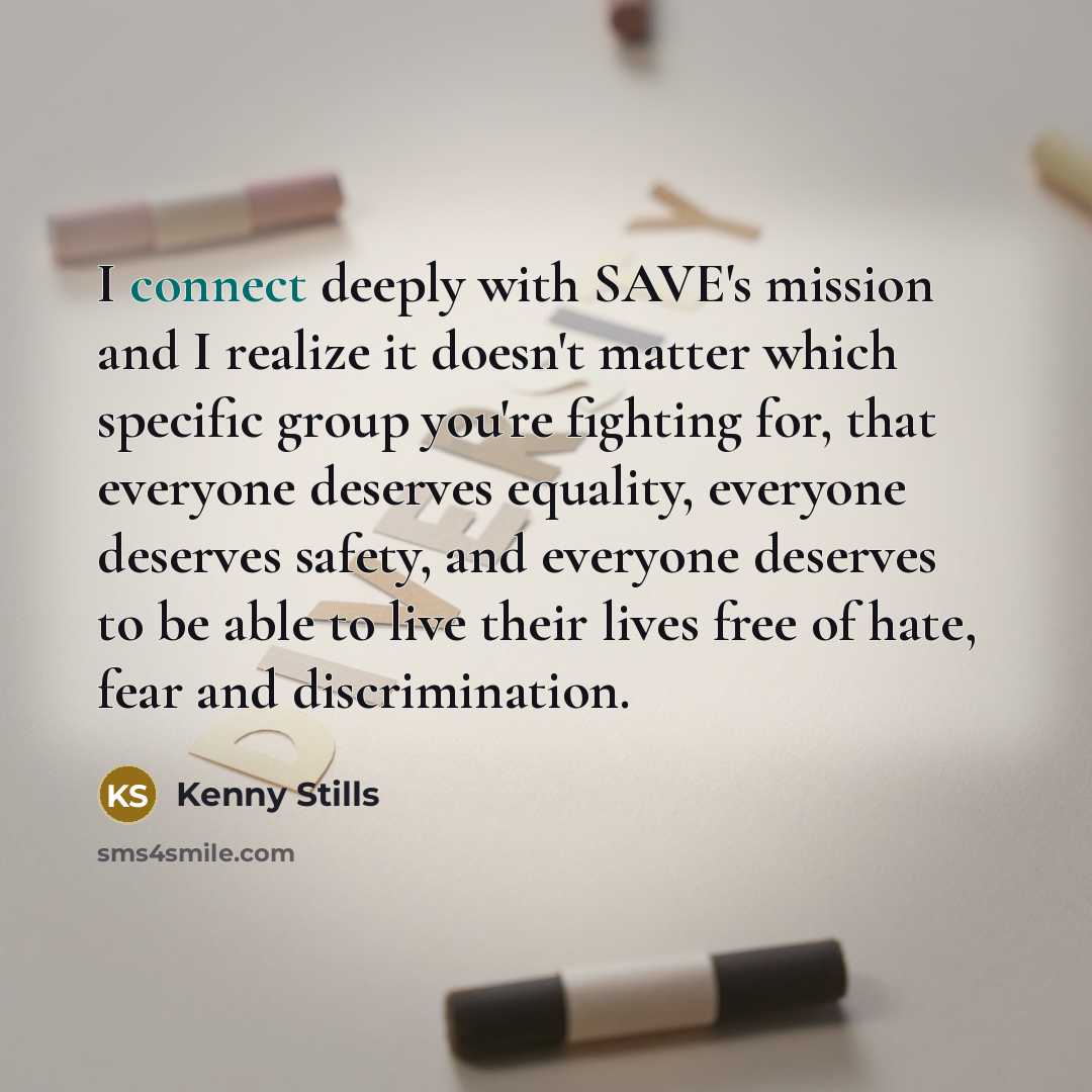 “I connect deeply with SAVE's mission and I realize it…” quote by Kenny Stills
