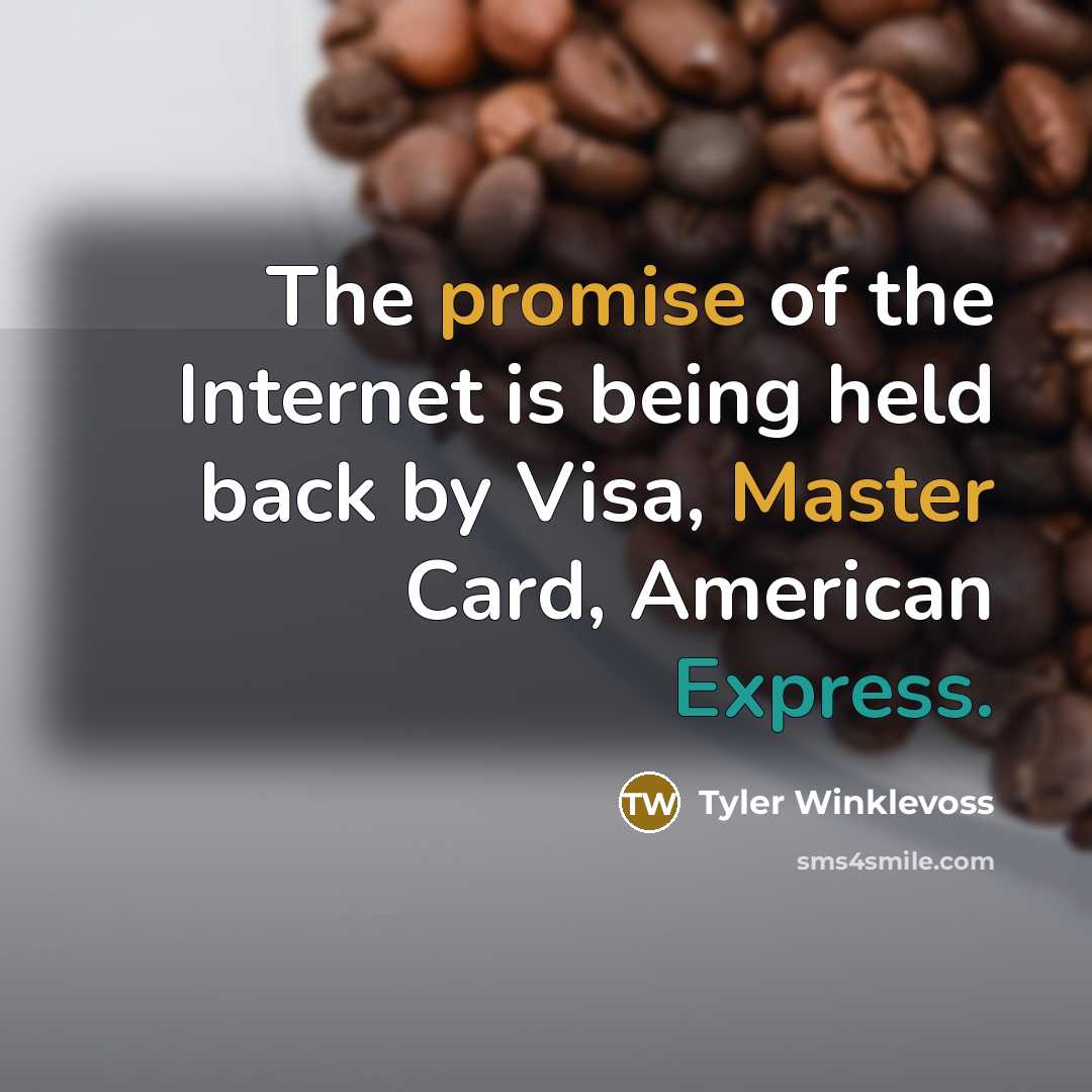 “The promise of the Internet is being held back by…” quote by Tyler Winklevoss