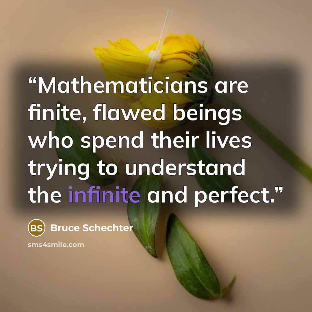 “Mathematicians are finite, flawed beings who spend their lives trying to understand the infinite and perfect.” quote by Bruce Schechter