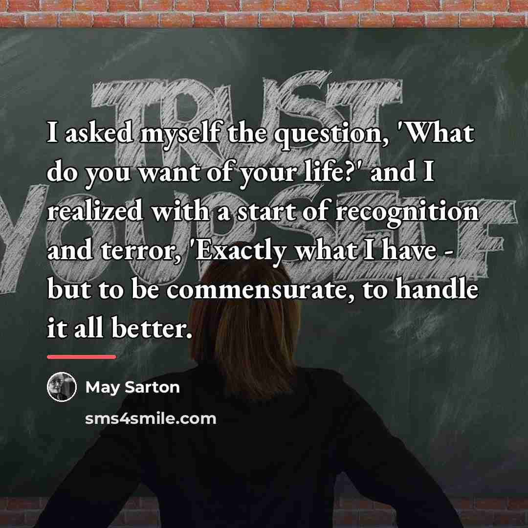“I asked myself the question, 'What do you want of…” quote by May Sarton