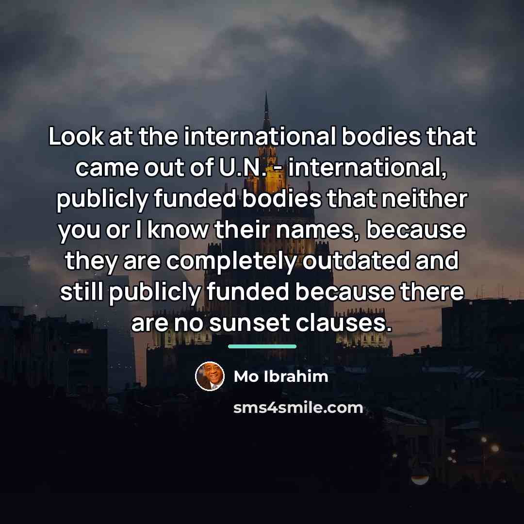 “Look at the international bodies that came out of U.N.…” quote by Mo Ibrahim