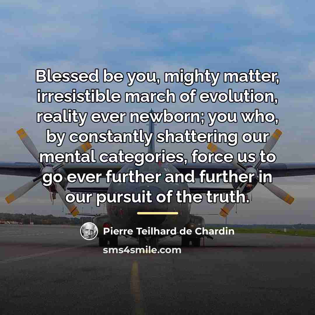 “Blessed be you, mighty matter, irresistible march of evolution, reality…” quote by Pierre Teilhard de Chardin