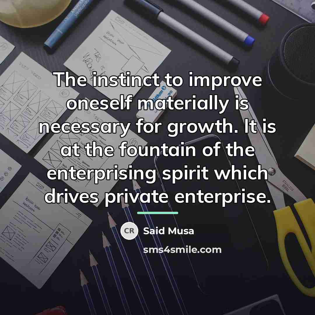“The instinct to improve oneself materially is necessary for growth.…” quote by Said Musa