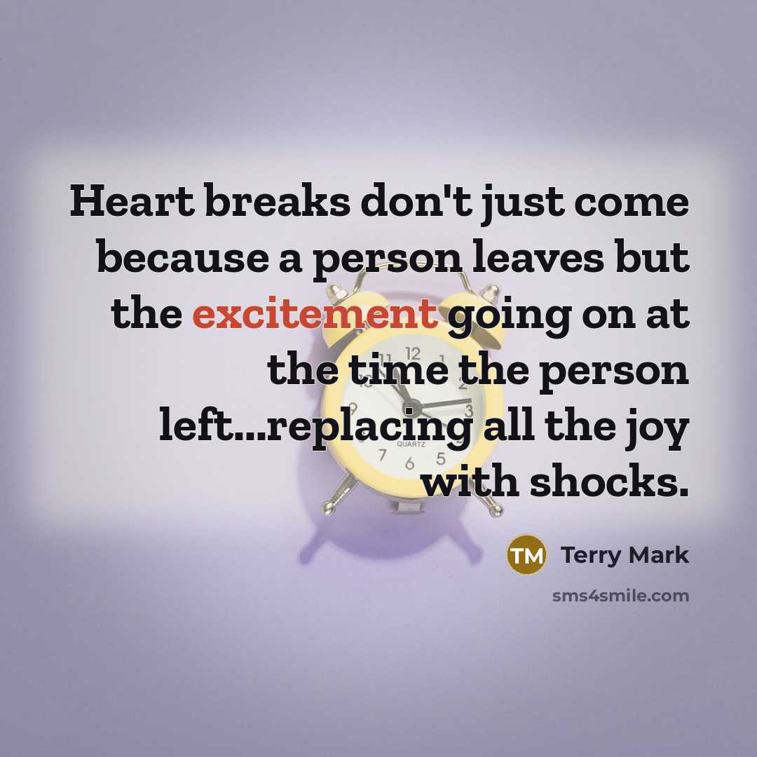 “Heart breaks don't just come because a person leaves but…” quote by Terry Mark