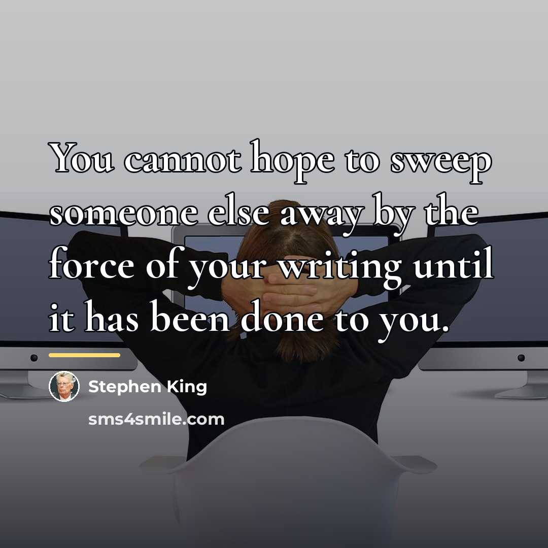 “You cannot hope to sweep someone else away by the…” quote by Stephen King