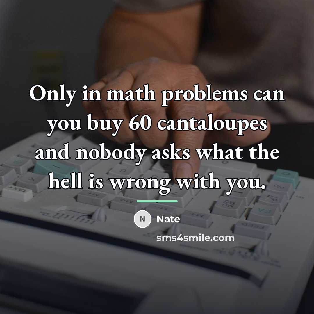 “Only in math problems can you buy 60 cantaloupes and…” quote by Nate