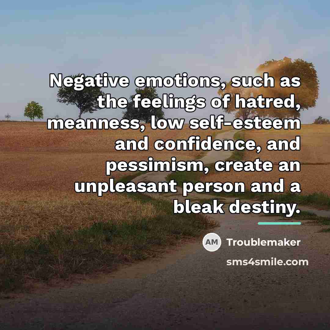 “Negative emotions, such as the feelings of hatred, meanness, low…” quote by Troublemaker