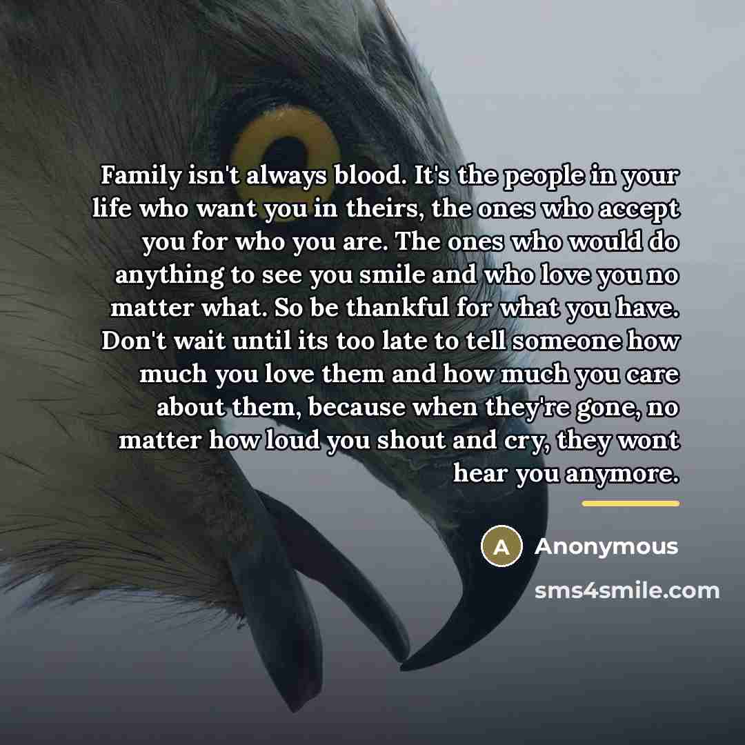 “Family isn't always blood. It's the people in your life…” quote by Anonymous