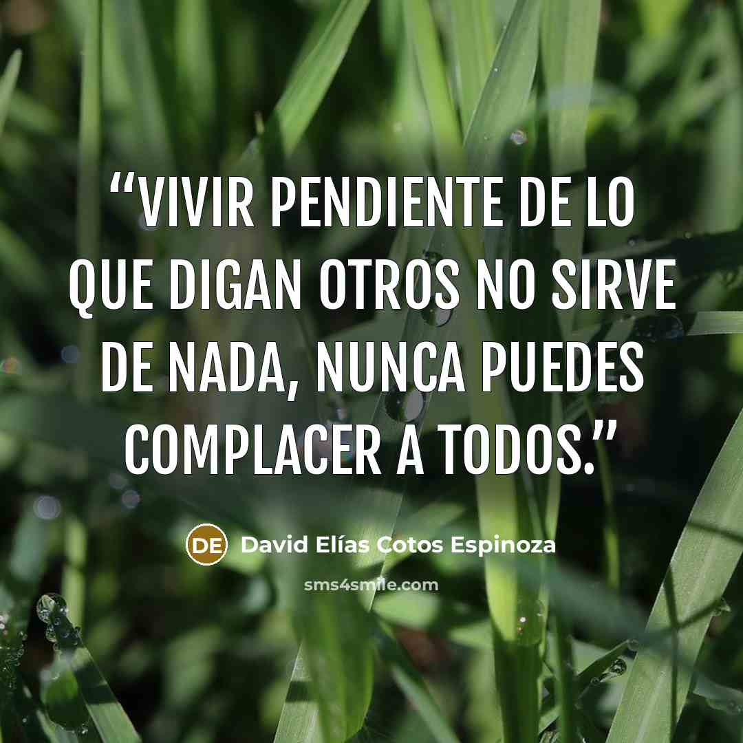 “Vivir pendiente de lo que digan otros no sirve de nada, nunca puedes complacer a todos.” quote by David Elías Cotos Espinoza