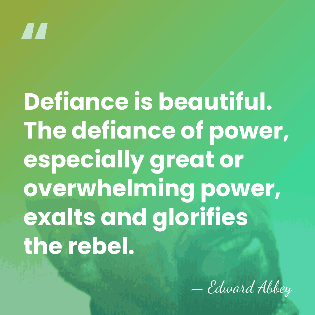 Defiance is beautiful. The defiance of power, especially great or overwhelming power,&hellip; - Edward Abbey