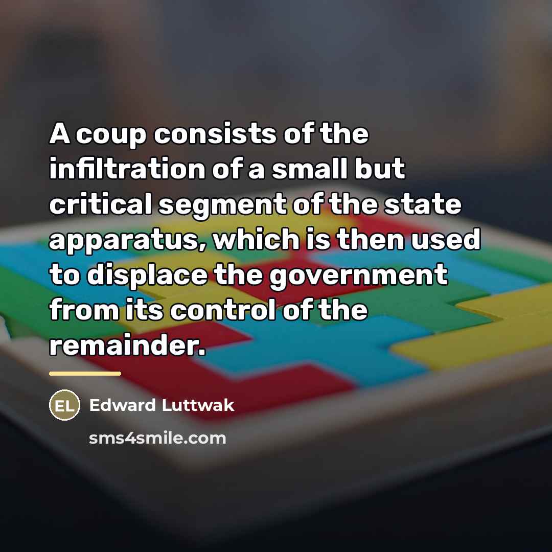 “A coup consists of the infiltration of a small but…” quote by Edward Luttwak