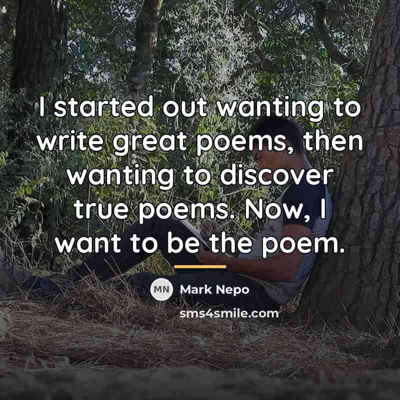 “I started out wanting to write great poems, then wanting…” quote by Mark Nepo