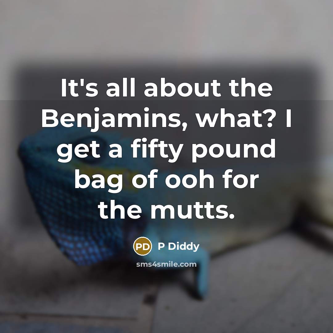 “It's all about the Benjamins, what? I get a fifty pound bag of ooh for the mutts.” quote by P Diddy