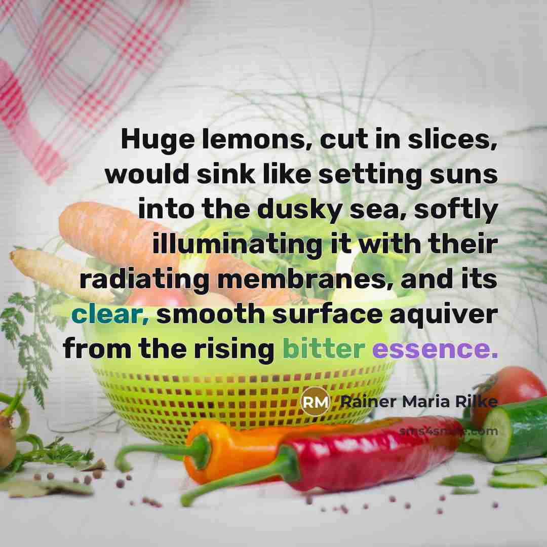 “Huge lemons, cut in slices, would sink like setting suns…” quote by Rainer Maria Rilke