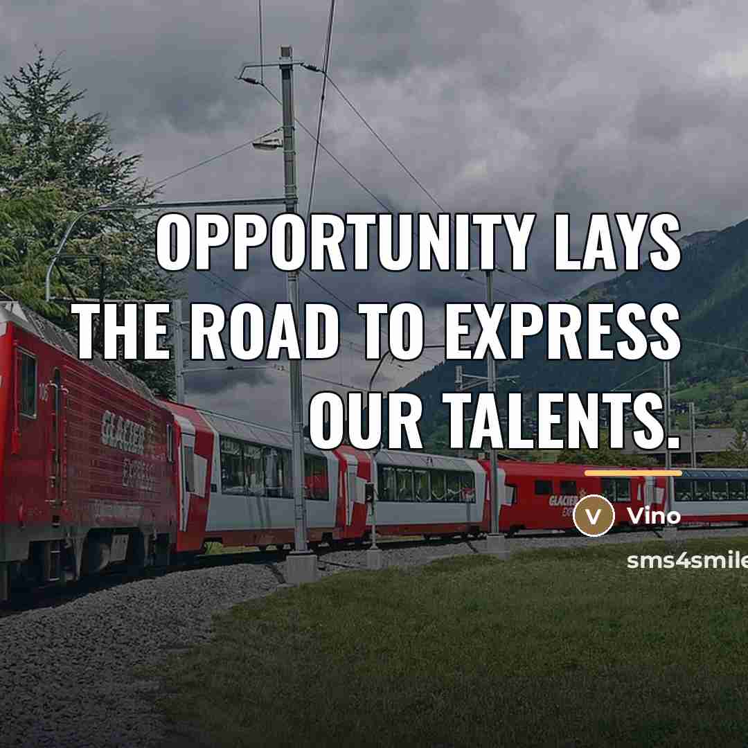 “Opportunity lays the road to express our talents.…” quote by Vino