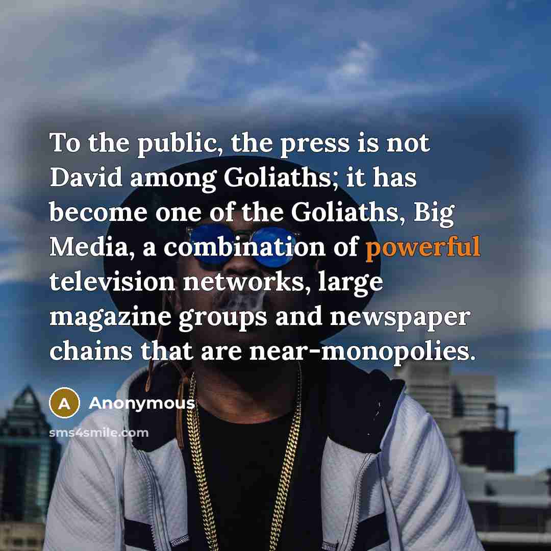 “To the public, the press is not David among Goliaths;…” quote by Anonymous