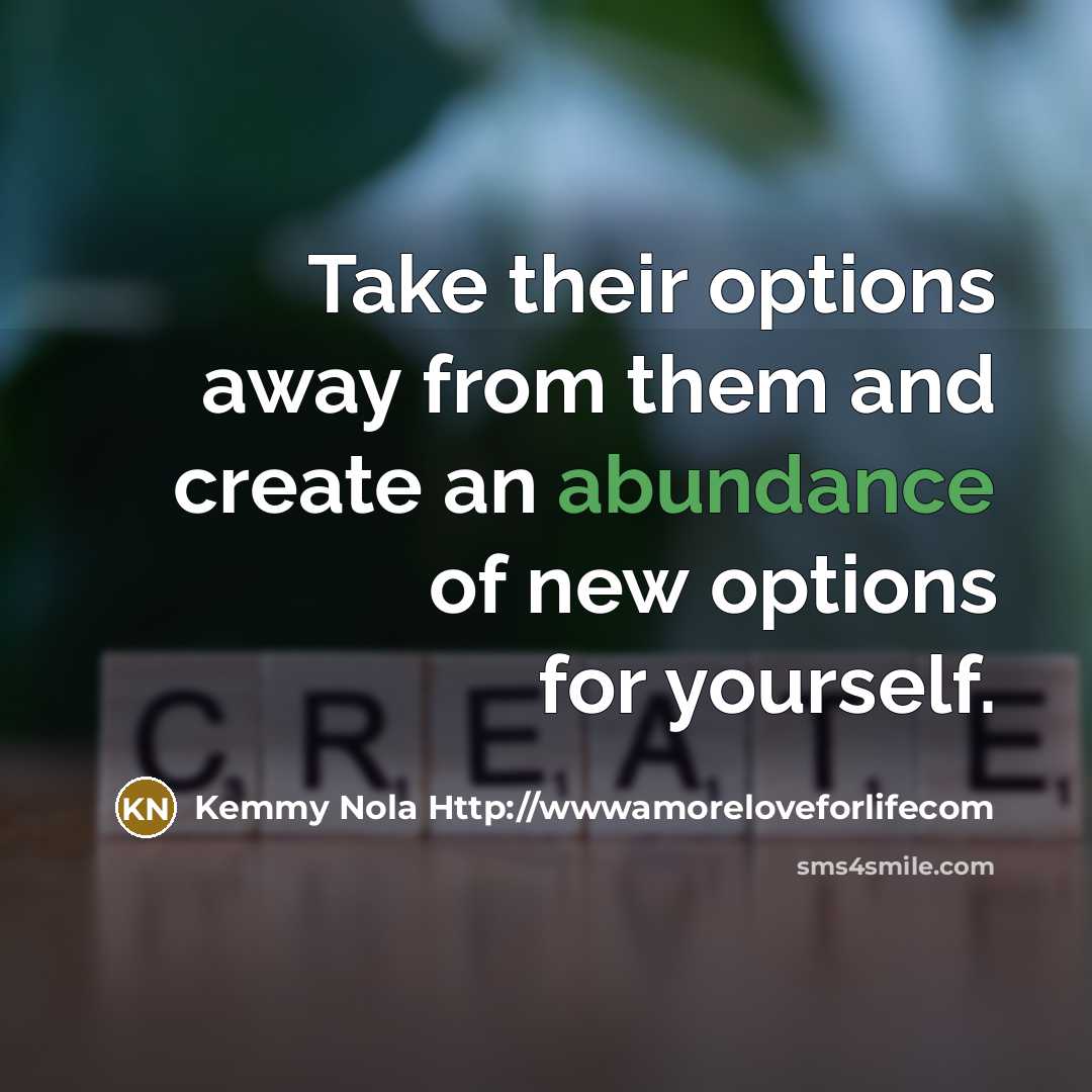 “Take their options away from them and create an abundance…” quote by Kemmy Nola Http://wwwamoreloveforlifecom