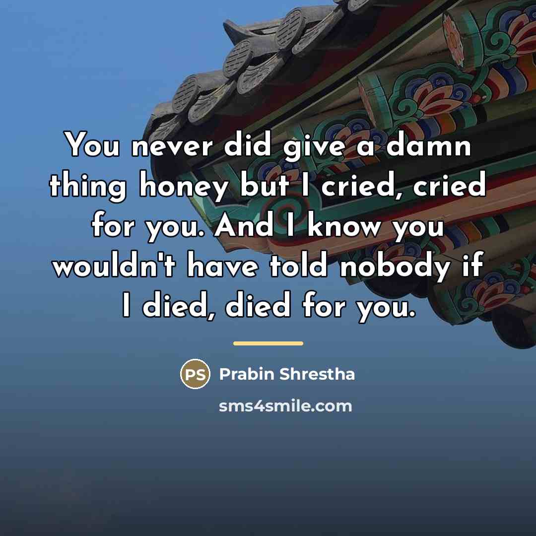 “You never did give a damn thing honey but I…” quote by Prabin Shrestha