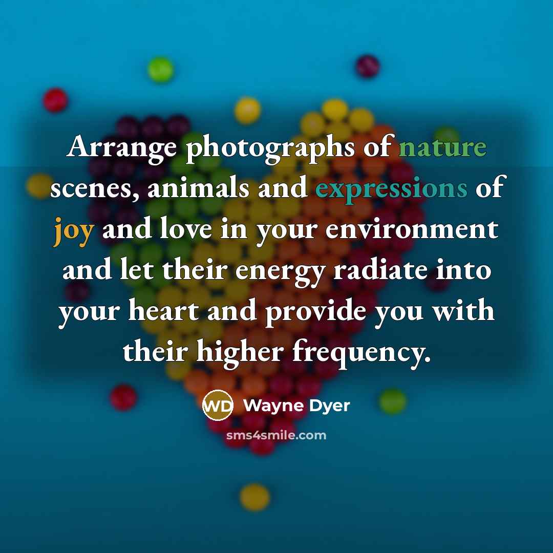 “Arrange photographs of nature scenes, animals and expressions of joy…” quote by Wayne Dyer