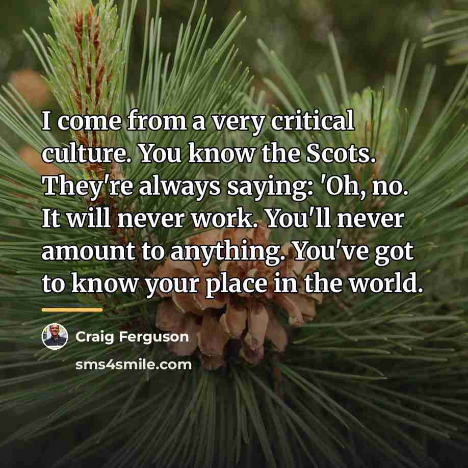 “I come from a very critical culture. You know the…” quote by Craig Ferguson