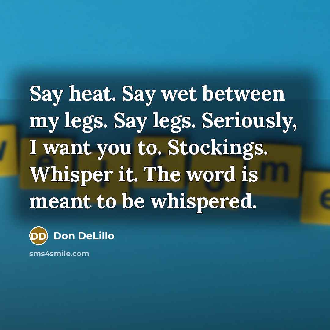 “Say heat. Say wet between my legs. Say legs. Seriously,…” quote by Don DeLillo